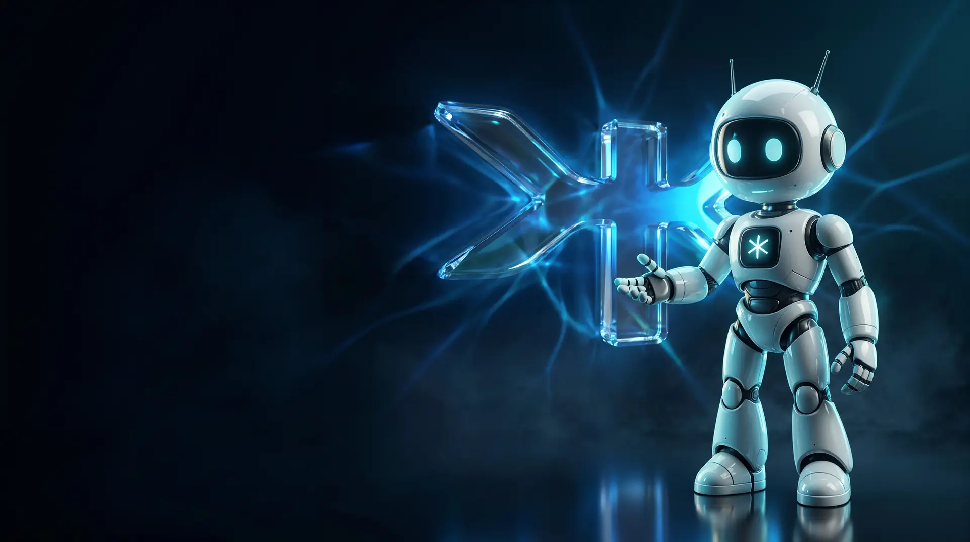 Kain, el agente de IA de Ingeniak, presenta con la mano abierta el isotipo de cristal de la marca